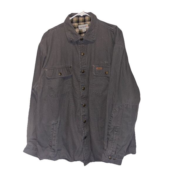 Carhartt Mens Large Gray Canvas Jacket Rugged Flex Fit Fleece-Lined Shirt - Picture 1 of 12